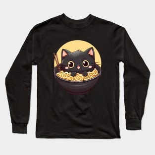 Ramen noodles and black cat Long Sleeve T-Shirt